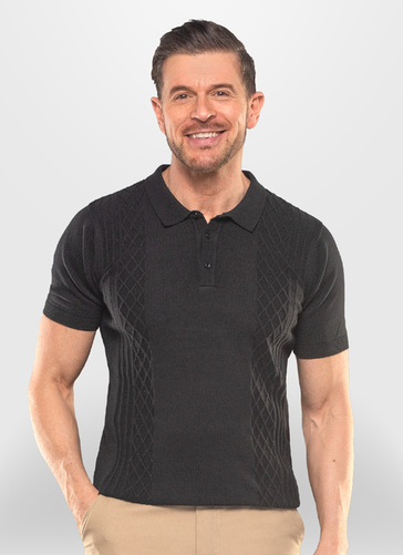 Short Sleeve Cable Knit Polo Shirt 