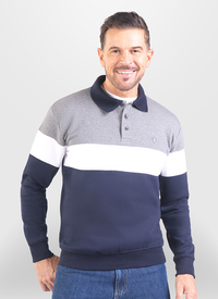 3 Buttoned Stripe Fleece Lined Polo 