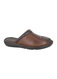 Brown Leather Stitchdown Slip On Sandal 