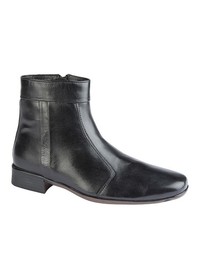Black Leather Zip Up Pleated Ankle Boots 