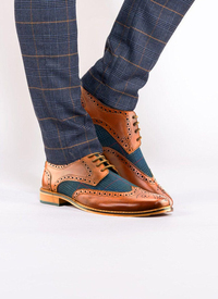 Tan Leather/Checked Brogue Oxford Shoe 
