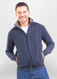Fleece Sherpa Collar Cable Zip Cardigan Fleece Sherpa Collar Cable Zip Cardigan