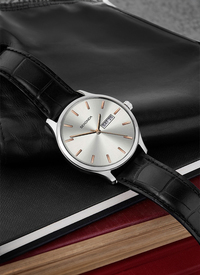 Sekonda Rose-Gold and Silver Dial Watch with Black Leather Strap
