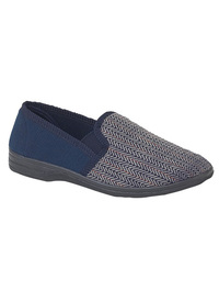 CLASSIC NAVY HERRINGBONE FULL SLIPPERS 