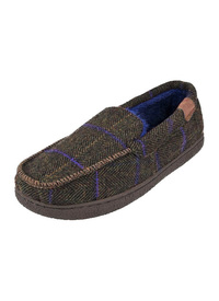 Brown Tweed Textile Moccasin Style Slipp 