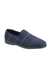 Navy Herringbone Textile Slippers Navy Herringbone Textile Slippers