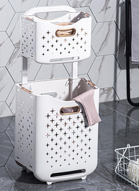 Multi Use 2 Tier Laundry Pull Basket With Wheel