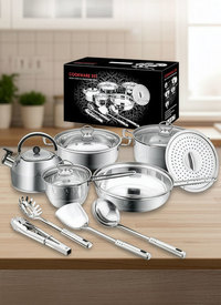 Stainless Steel Pan Set with Glass Lids