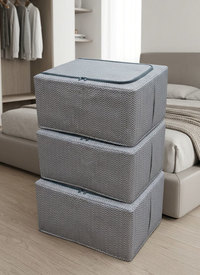 Set of 3 Foldable Fabric Storage Boxes with Zip Access Set of 3 Foldable Fabric Storage Boxes with Zip Access