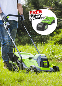 Greenworks 24V 33cm Cordless Lawnmower and Line Trimmer with 2AH Battery & Charg