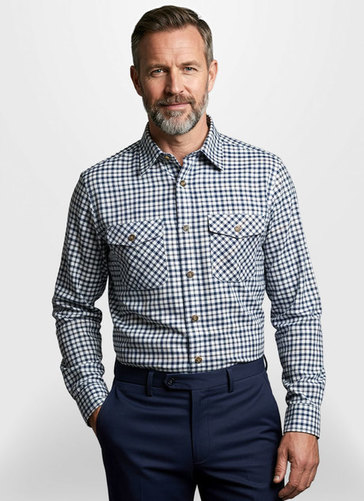 Tattersall Longsleeve Shirt - Navy & Brown
