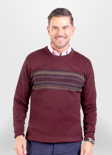 Ribbed Crewneck Jumper With Pattern Deta 