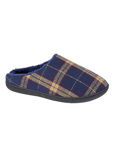 CHECK TEXTILE NAVY MULE SLIPPERS 