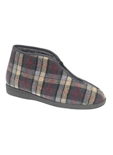 GREY CHECK VELOUR BOOT SLIPPERS 
