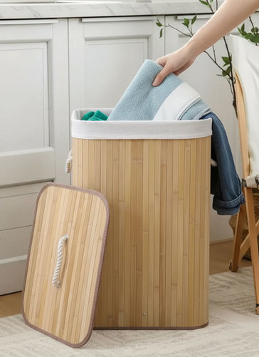 Laundry Basket With Lid | Bamboo Collapsible