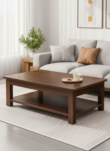 Modern Rectangular Coffee Table In Natural Nut Brown Finish