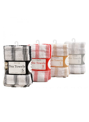 5 Pack Check Tea Towels 