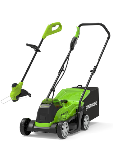 Greenworks 24v 33cm Cordless Lawnmower And Line Trimmer With 2ah Battery & Charg