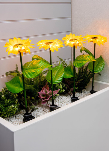 Pack of 4 Solar Powered Sunflower Stake Light
