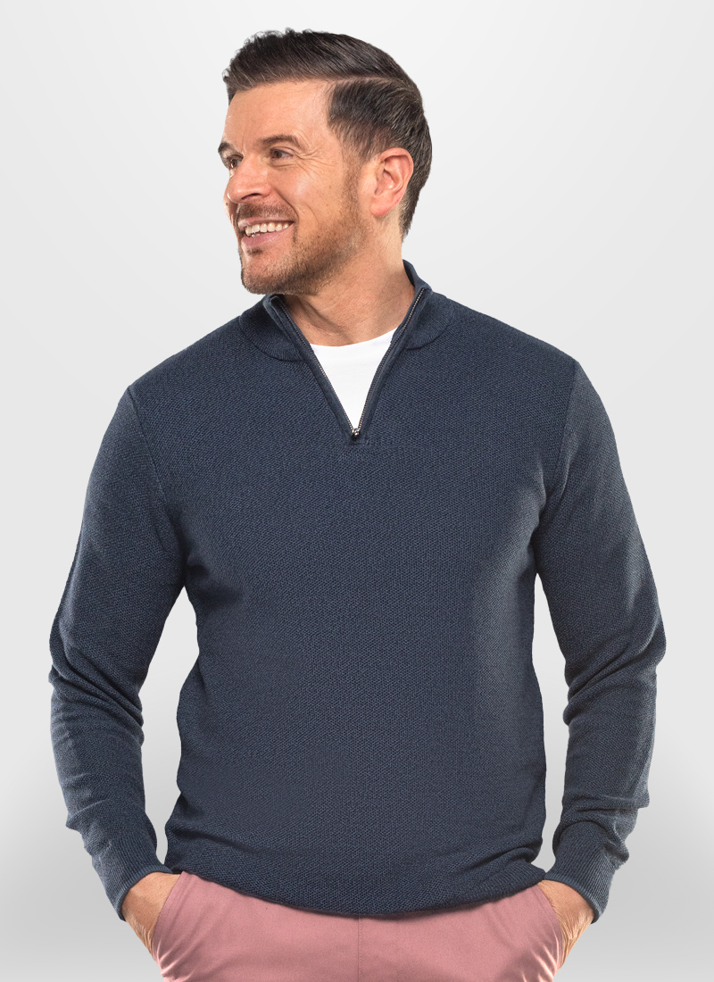 White 100 Cotton 1 4 Zip Long Sleeve Sweater for Men