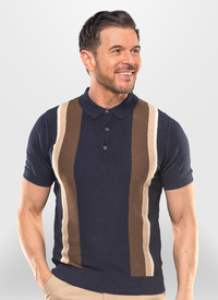 Vertical Striped Knitted Polo Shirt 