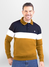 3 Buttoned Stripe Fleece Lined Polo 