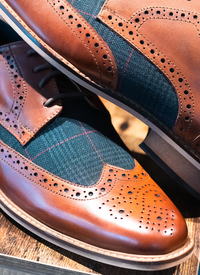 Tan Leather/Checked Brogue Oxford Shoe 