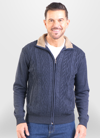 Fleece Sherpa Collar Cable Zip Cardigan Fleece Sherpa Collar Cable Zip Cardigan