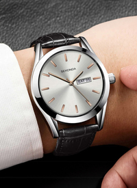 Sekonda Rose-Gold and Silver Dial Watch with Black Leather Strap