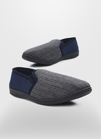 CLASSIC NAVY HERRINGBONE FULL SLIPPERS 