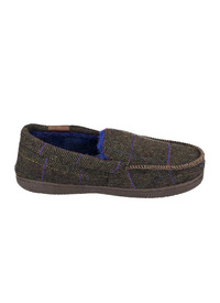 Brown Tweed Textile Moccasin Style Slipp 