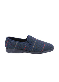 Navy Herringbone Textile Slippers Navy Herringbone Textile Slippers