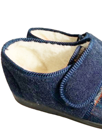 Navy Check Touch Fastening Slippers 