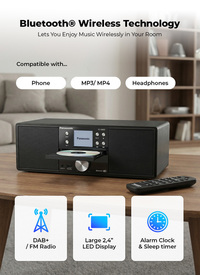 24W Bluetooth Compact Hi-FI CD System with FM/ DAB Radio - Black
24W Bluetooth Compact Hi-FI CD System with FM/ DAB Radio - Black