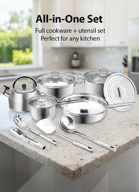 Stainless Steel Pan Set with Glass Lids