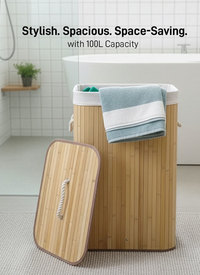 Laundry Basket with Lid | Bamboo Collapsible