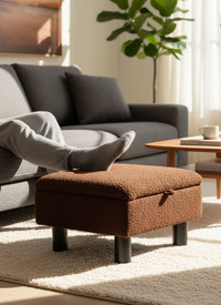 Foot Stool Ottoman with Hidden Storage & Teddy Fabric Lid