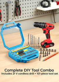 21 V Cordless Drill with 1 Battery & 101 Pieces Set 21 V Cordless Drill with 1 Battery & 101 Pieces Set