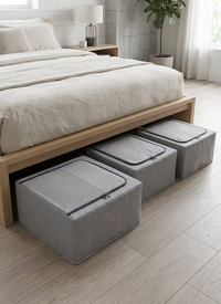 Set of 3 Foldable Fabric Storage Boxes with Zip Access Set of 3 Foldable Fabric Storage Boxes with Zip Access