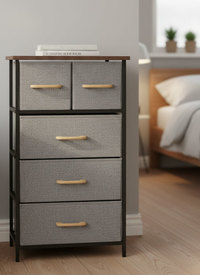 4 Tier Fabric Drawer Storage Tower with Wooden Top