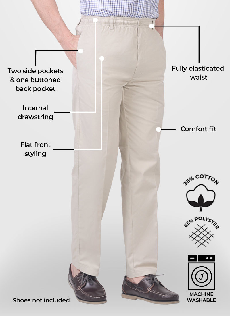 Mens elasticated online waist trousers uk