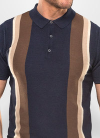 Vertical Striped Knitted Polo Shirt 