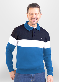 3 Buttoned Stripe Fleece Lined Polo 