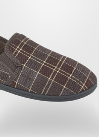 Brown Check Velour Slipper 