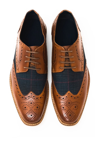 Tan Leather/Checked Brogue Oxford Shoe 