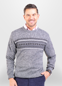 Ribbed Crewneck Jumper with Pattern Deta 