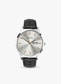 Sekonda Rose-Gold and Silver Dial Watch with Black Leather Strap