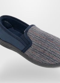 CLASSIC NAVY HERRINGBONE FULL SLIPPERS 