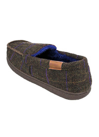 Brown Tweed Textile Moccasin Style Slipp 