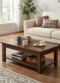 Modern Rectangular Coffee Table in Natural Nut Brown Finish